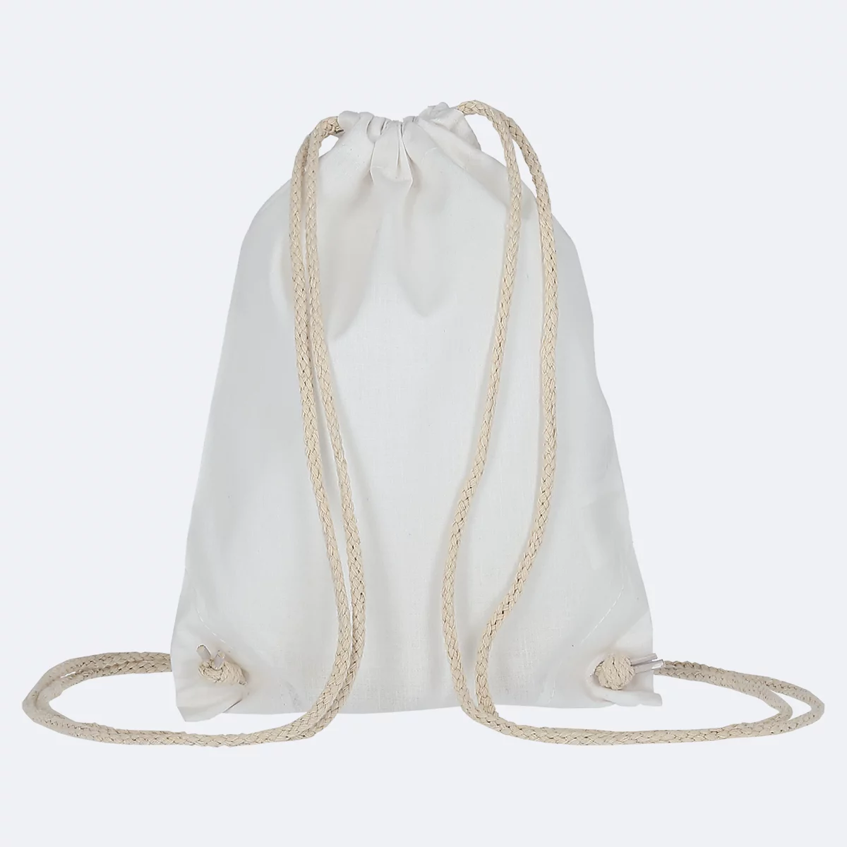 Sac de sport blanc avec cordon de serrage.