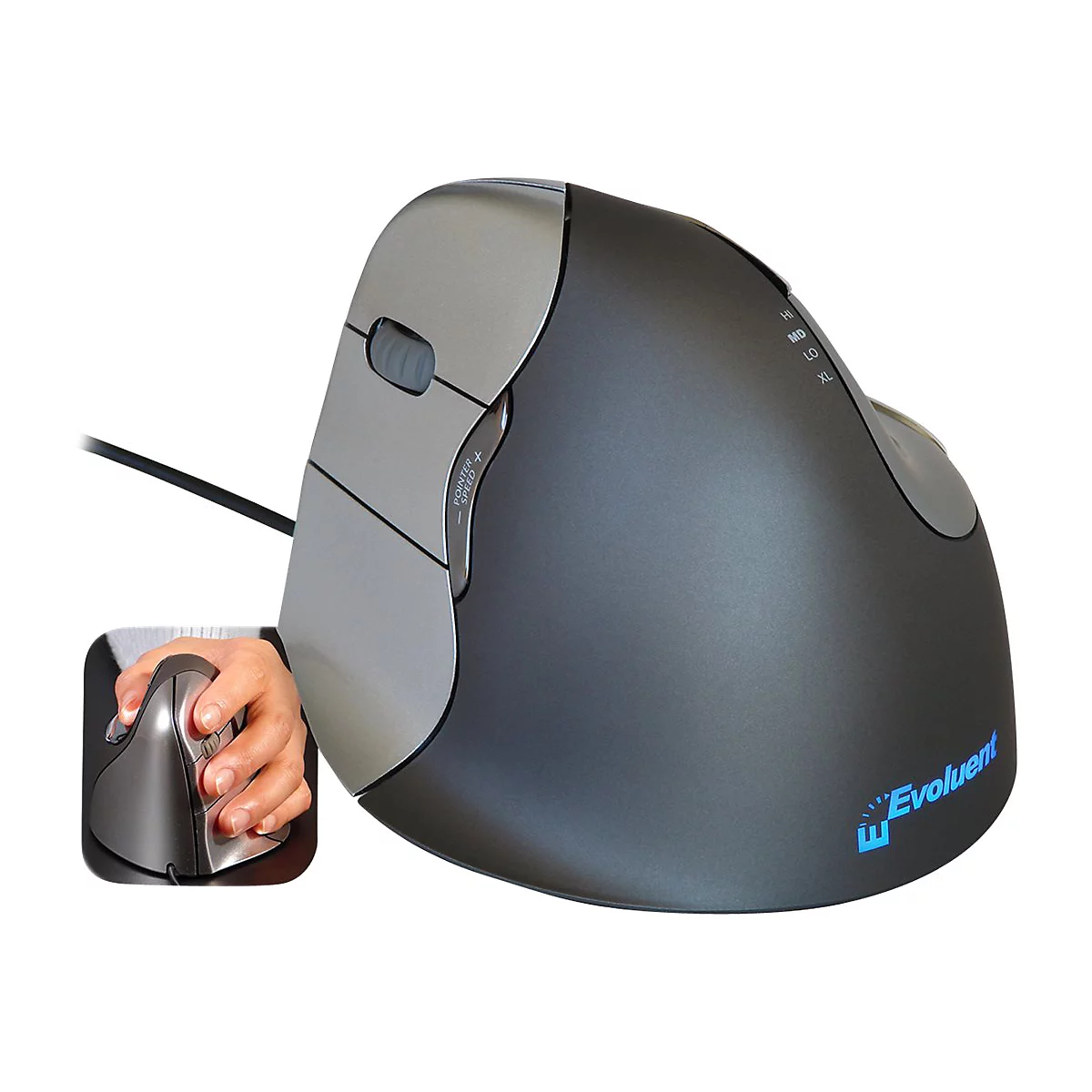 Evoluent VerticalMouse 4 Left - vertikale Maus - USB - Grau, Silber