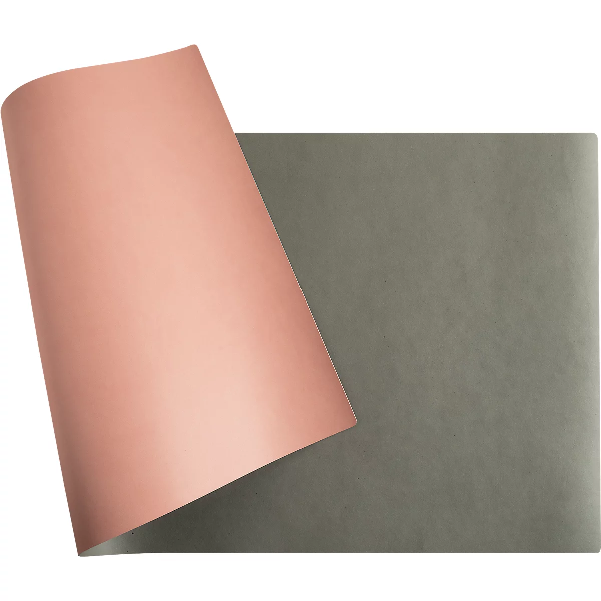 Twee vellen papier, een roze en de andere grijs, overlappen elkaar gedeeltelijk.