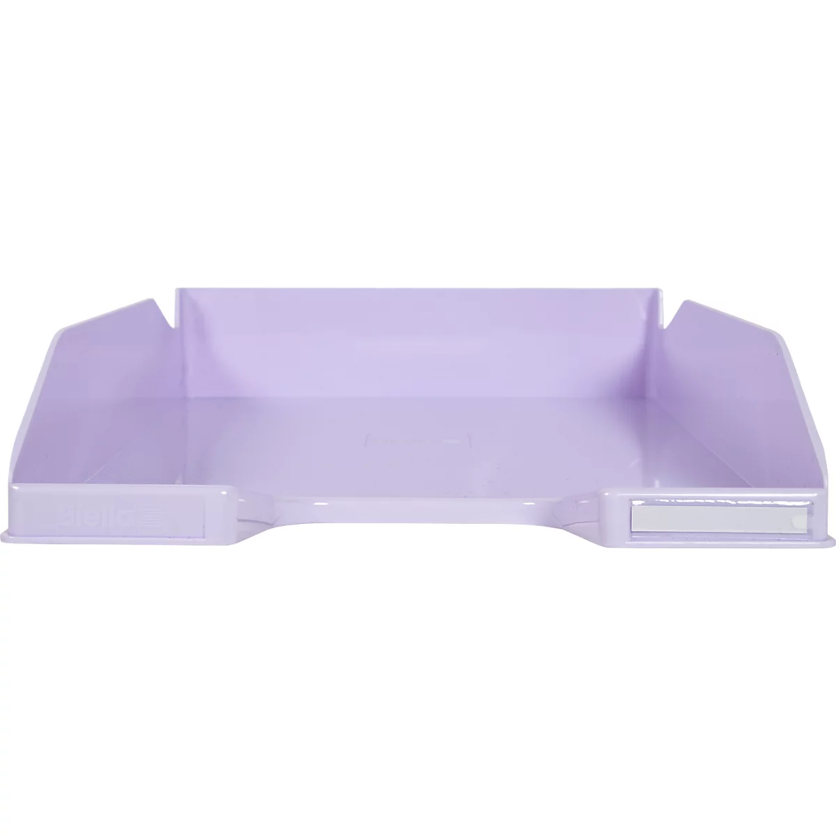 Plateau lilas clair avec fixations latérales, pour papiers. Forme rectangulaire, en plastique.