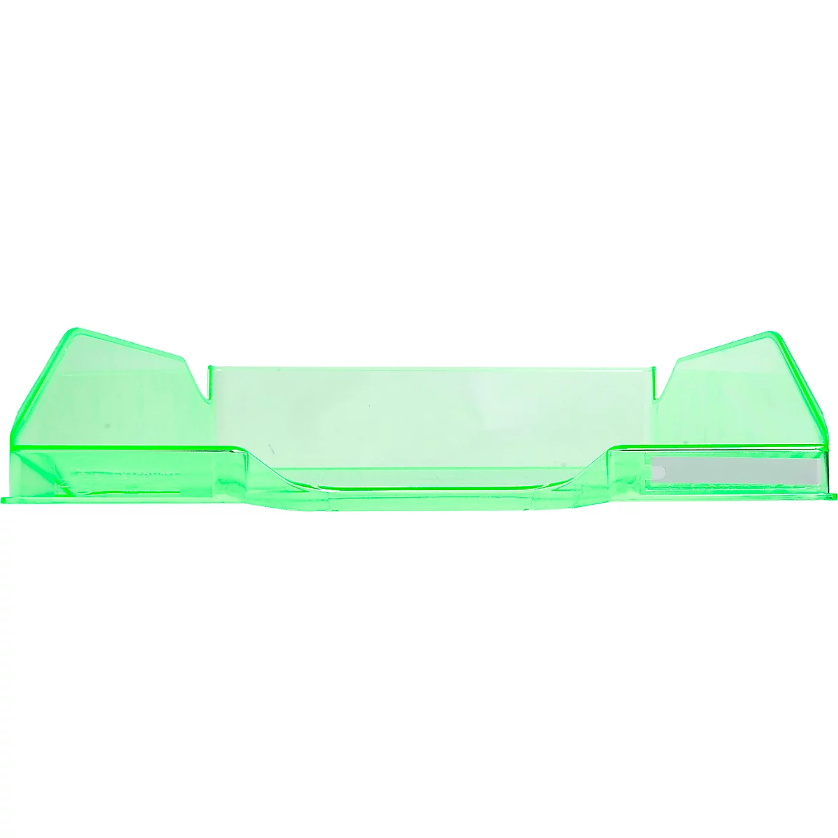 Une pièce en plastique transparente vert clair avec des côtés en angle et une section centrale rectangulaire.