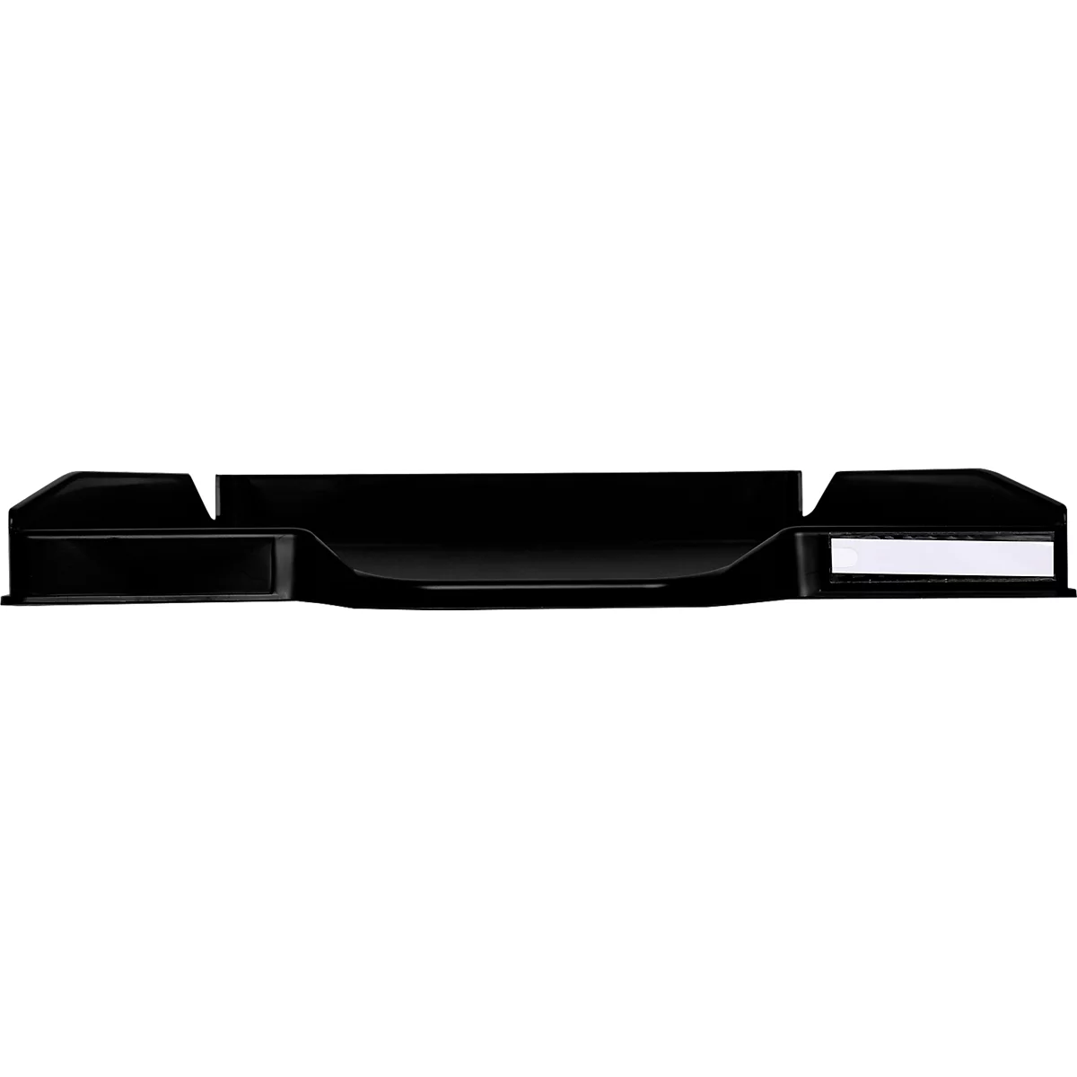Produit noir, peut-être pour une fixation dans la voiture. Deux éléments latéraux et un compartiment central rectangulaire.