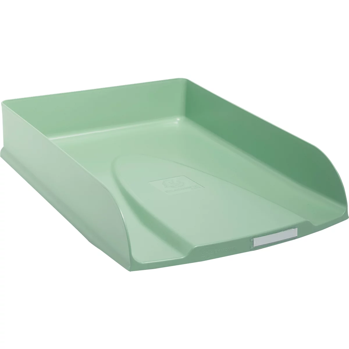 Bac à documents en plastique vert clair avec une façade légèrement incurvée.