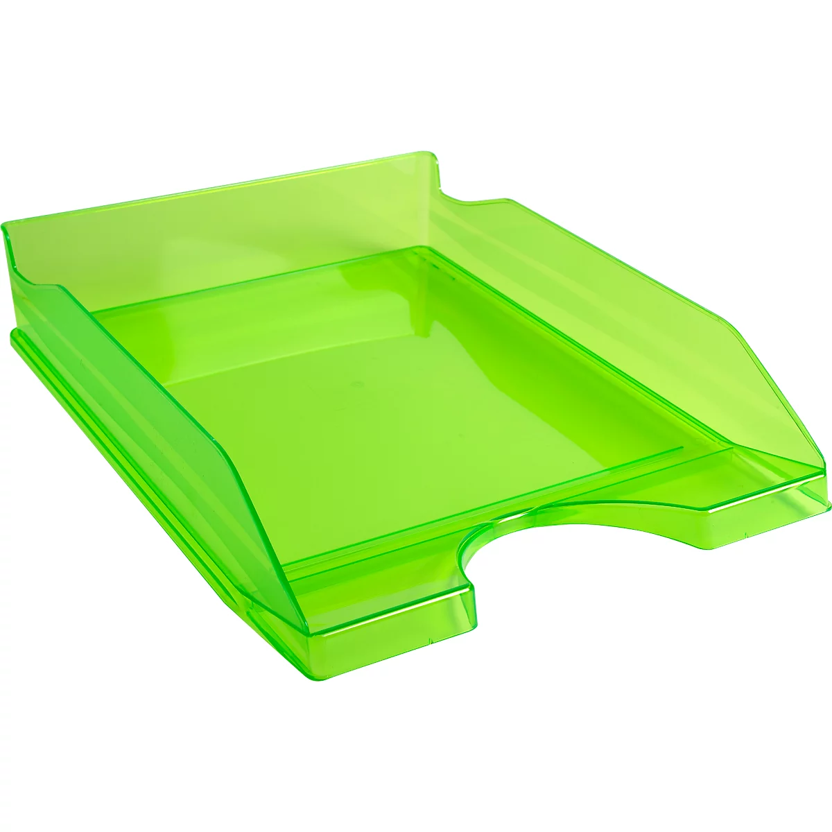 Bac en plastique vert vif avec découpe.