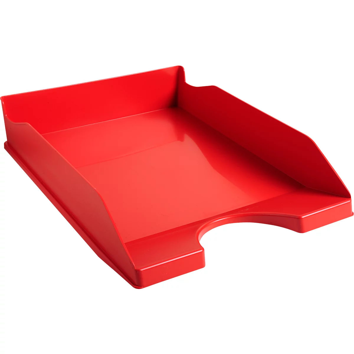 Plateau rouge avec découpe ondulée et bord relevé.