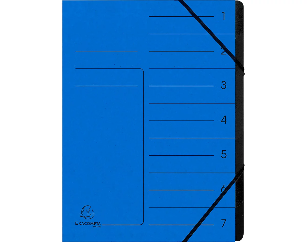 Exacompta Dokumentenmappe, DIN A4, Gummizugverschluss, Karton, 7 Fächer, blau