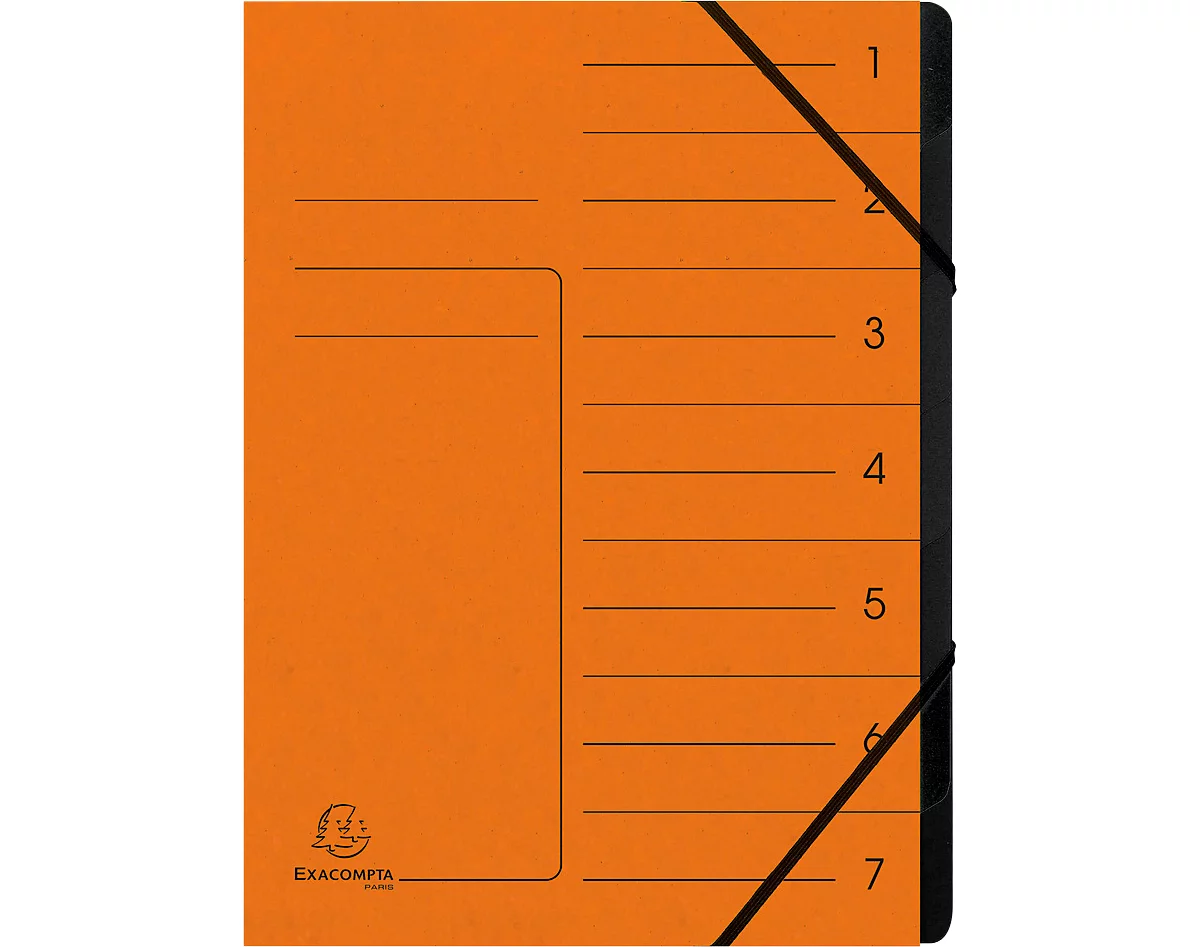 Exacompta Dokumentenmappe, DIN A4, Gummizugverschluss, Karton, 7 Fächer, orange