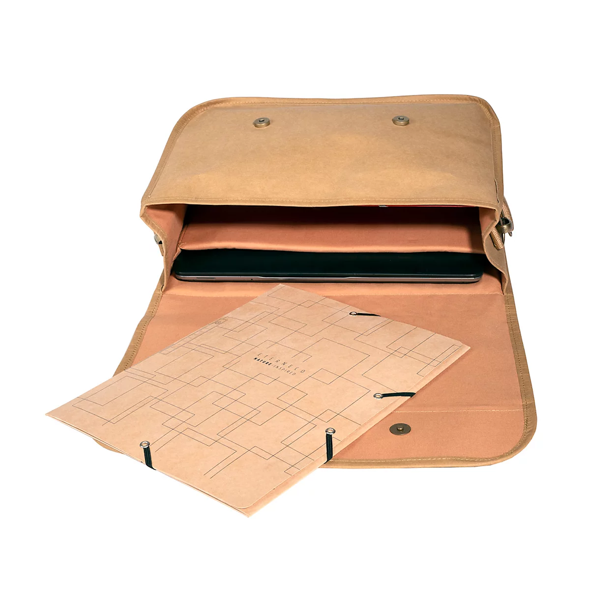 Exacompta Eterneco V1 laptoptas, lederlook, voor laptops tot 15', documenten tot DIN A4, B 390 x D 130 x H 270 mm, papier, bruin