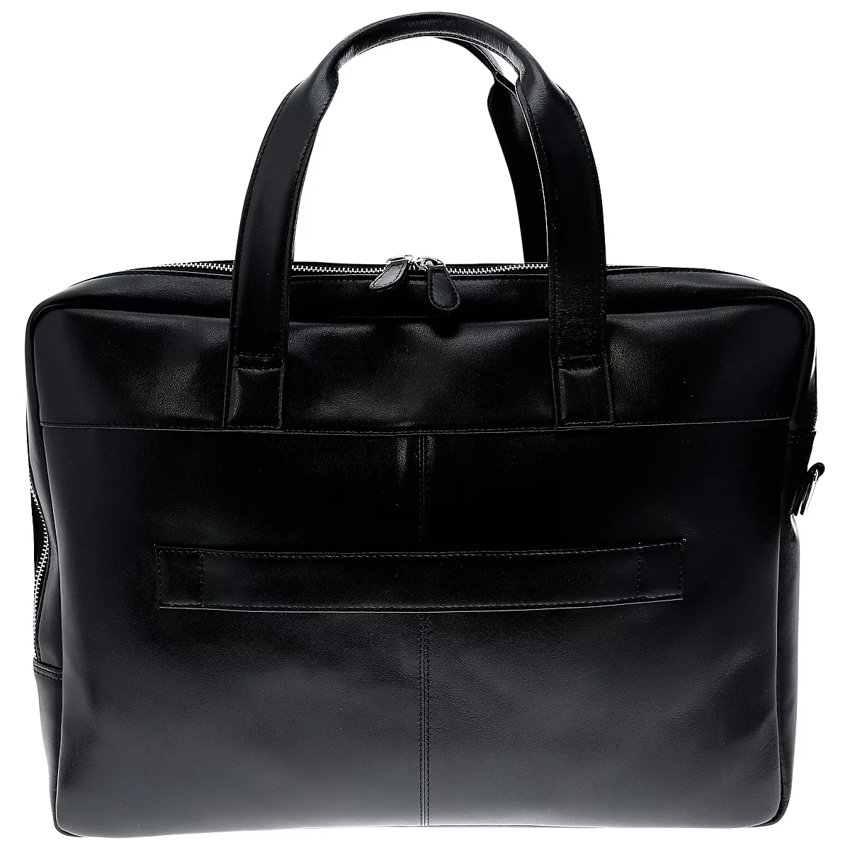 Schwarze Aktentasche mit zwei Griffen und Reißverschluss.