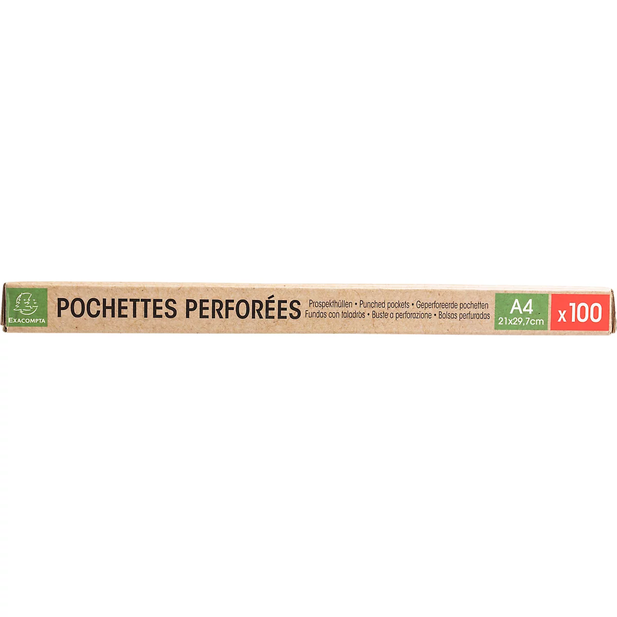 Verpakking van geperforeerde A4-vellenbeschermers met het opschrift "POCHETTES PERFOREES".