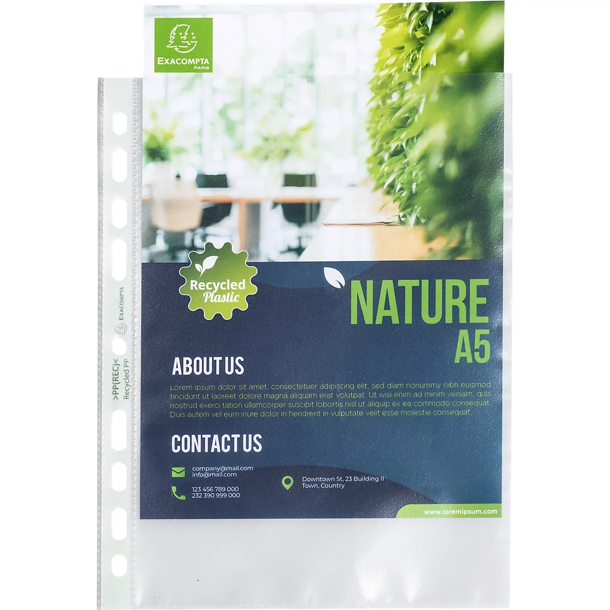 Exacompta Forever® brochurehoesjes, gemaakt van gerecycled polypropeen, generfd, 60µ, voor DIN A5, 50 stuks