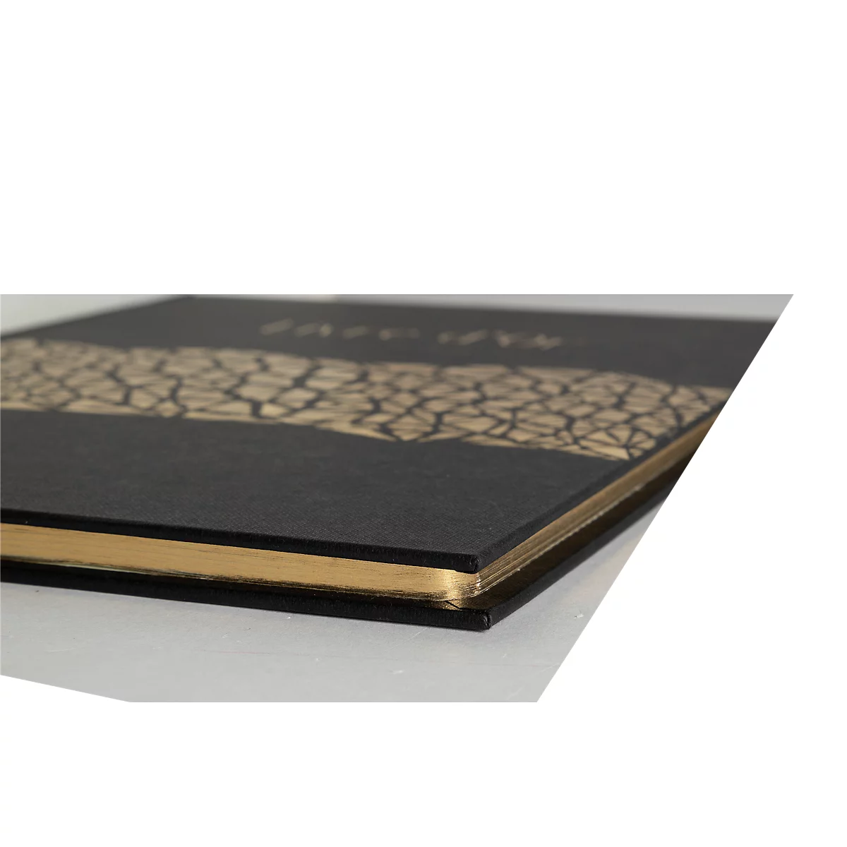 Schwarzes Buch, goldener Buchschnitt, goldene Prägung auf dem Cover.