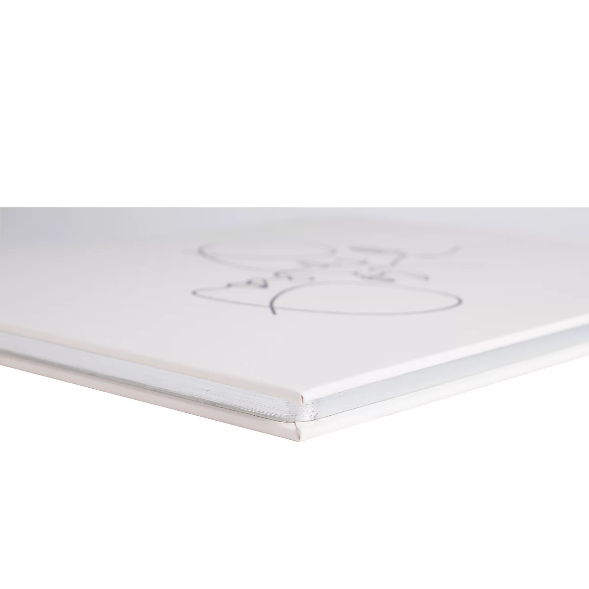 Detailaufnahme eines weißen Buches mit schwarzer Zeichnung auf dem Einband.