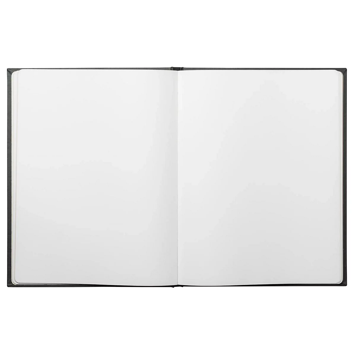 Geöffnetes Notizbuch mit leeren weißen Seiten.