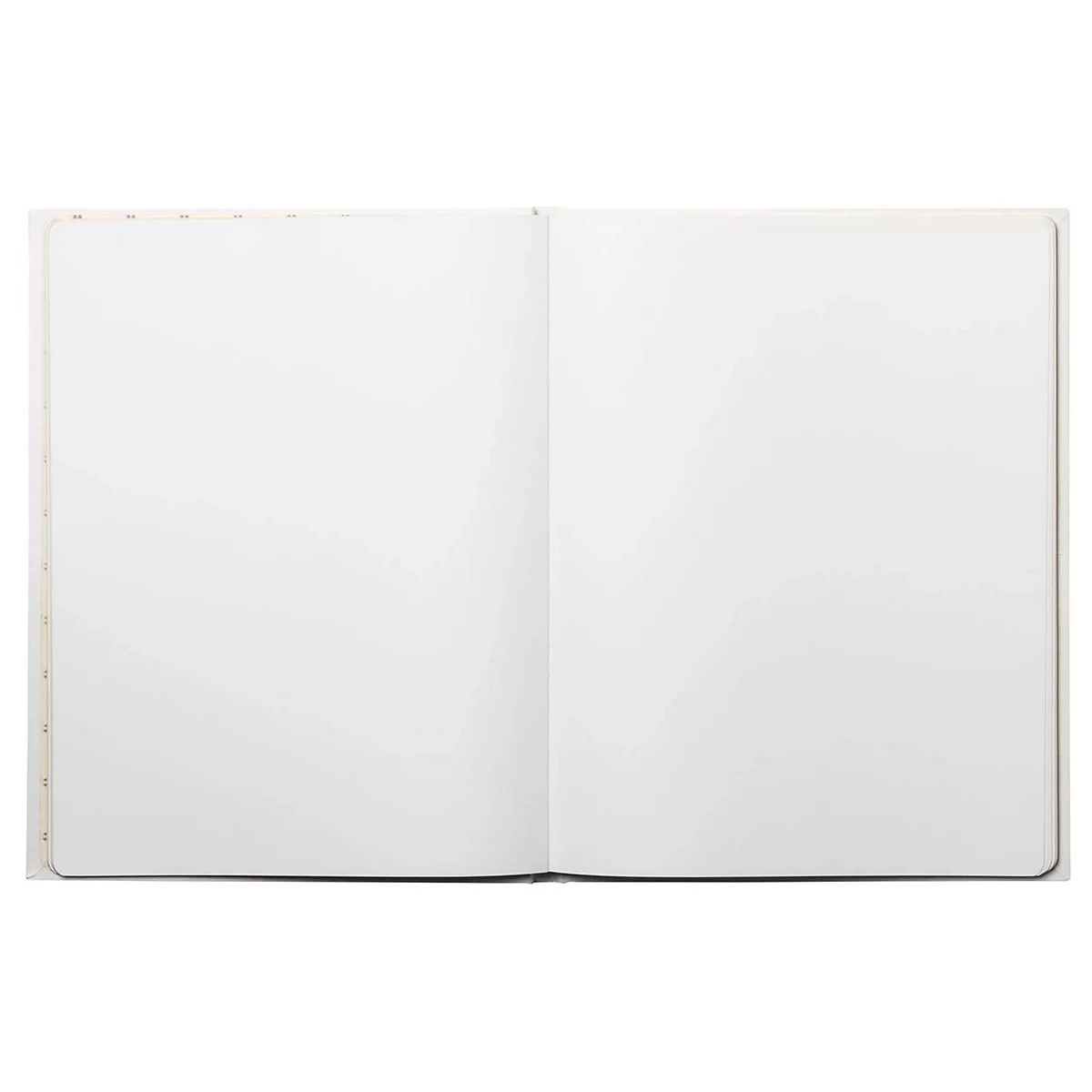 Geöffnetes Notizbuch mit leeren Seiten, Blick von oben.