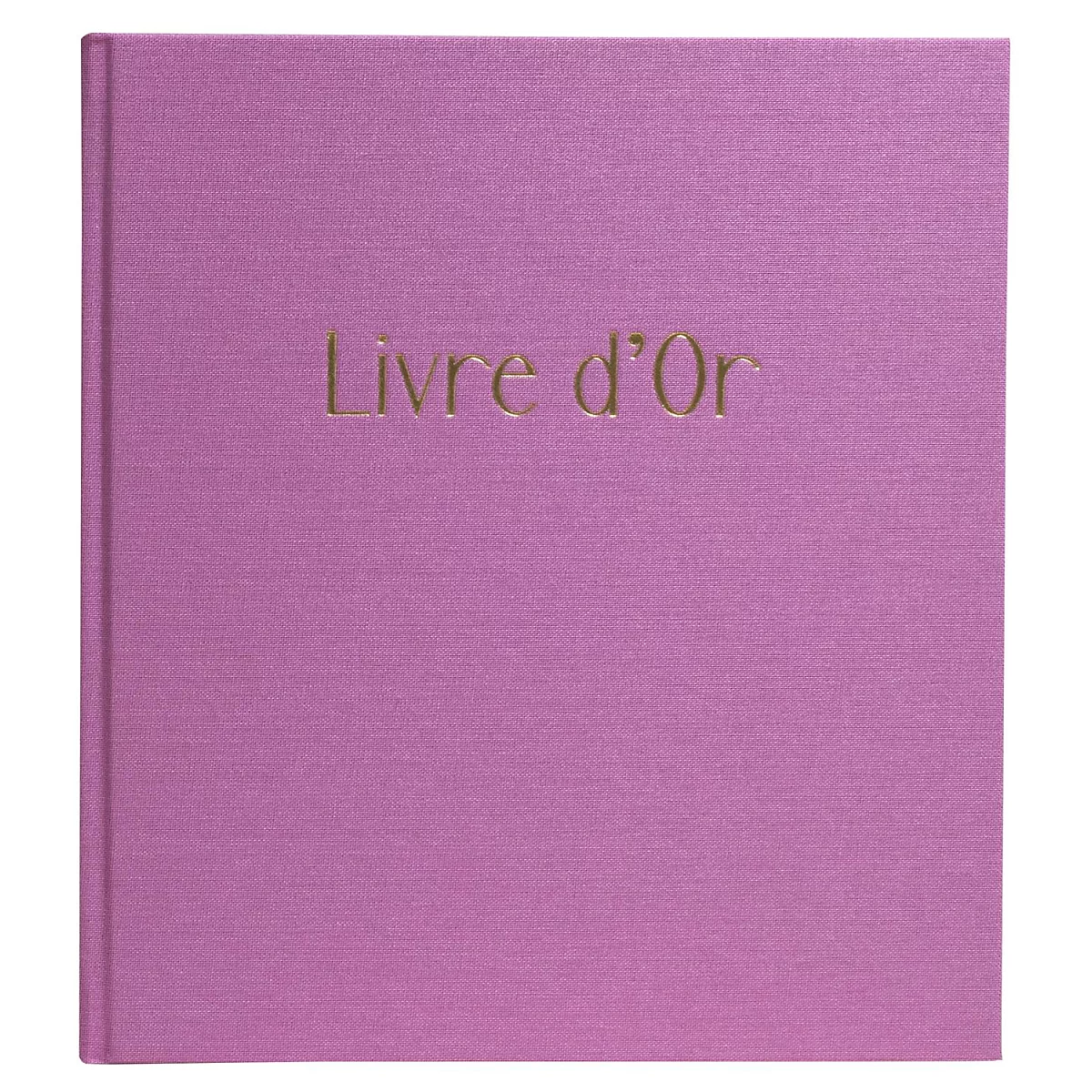 Ein lila Buch mit dem goldfarbenen Schriftzug "Livre d'Or".
