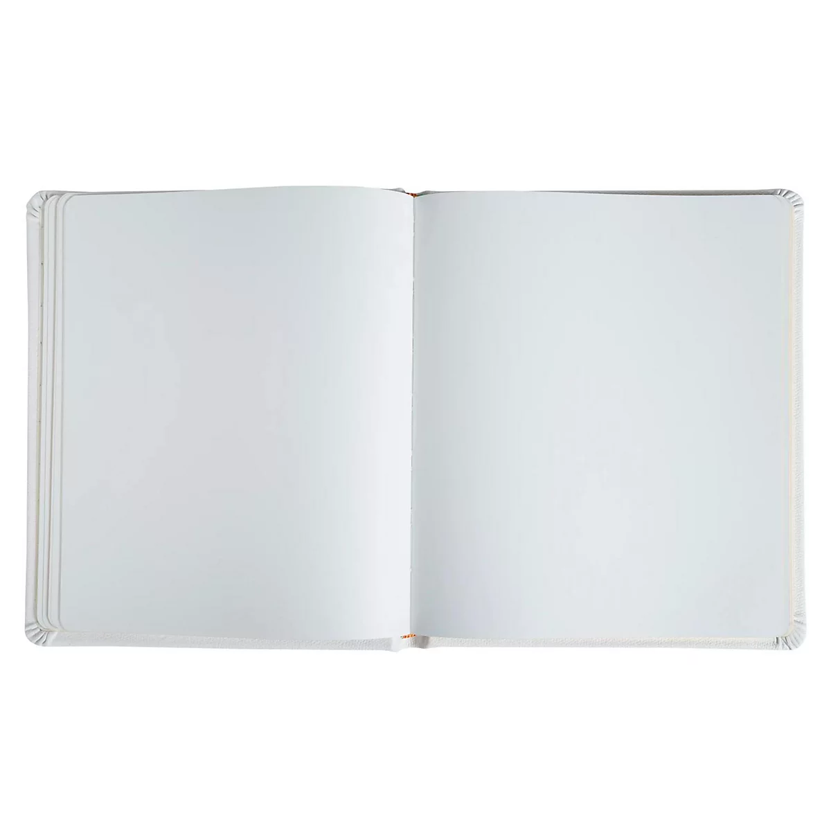 Open wit notitieboek, blanco pagina's. Het boek staat tegen een witte achtergrond.