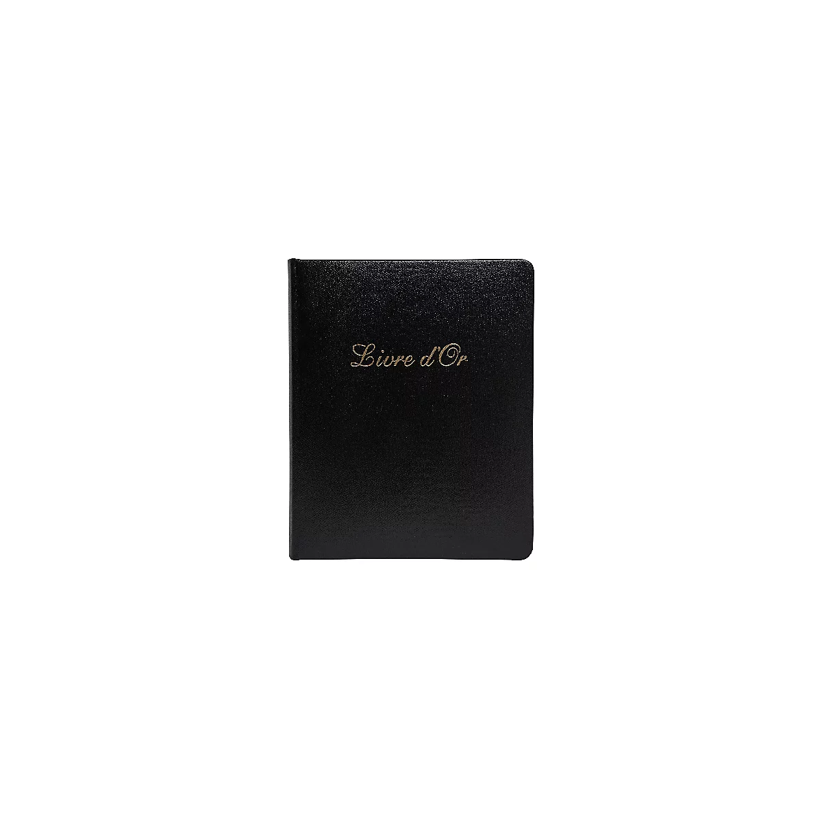 Zwart boek met gouden letters: Livre d'Or. Afgeronde hoeken, licht gestructureerd oppervlak.