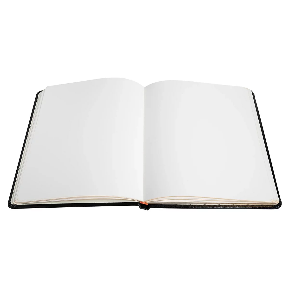 Een open notitieboek met lege witte pagina's op een witte achtergrond.