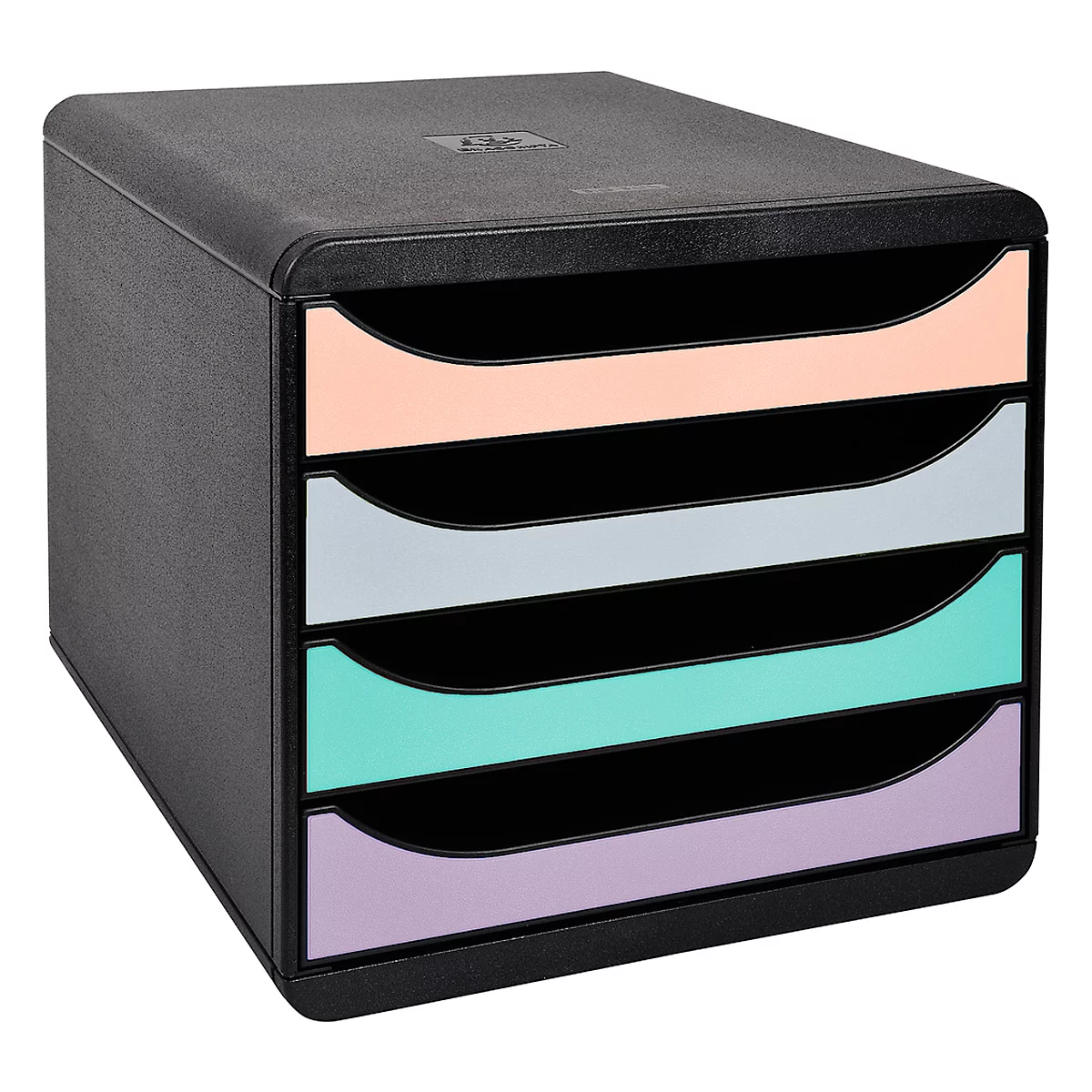 Exacompta Ladeblok met 4 laden BIG BOX Aquarel, voor A4+, halfopen, polystyreen, zwart/pastelkleuren