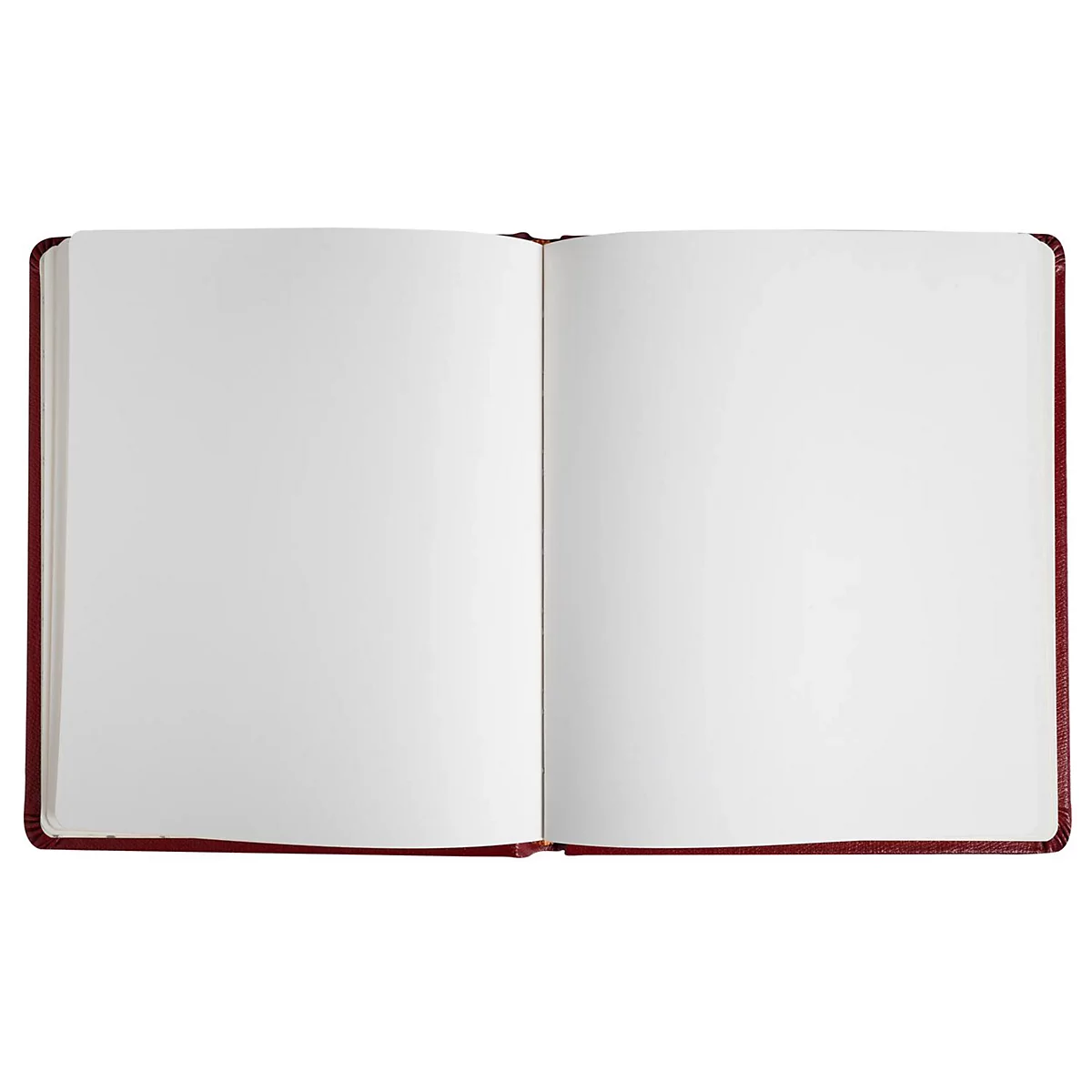 Carnet ouvert, couverture brun-rouge, pages vierges.