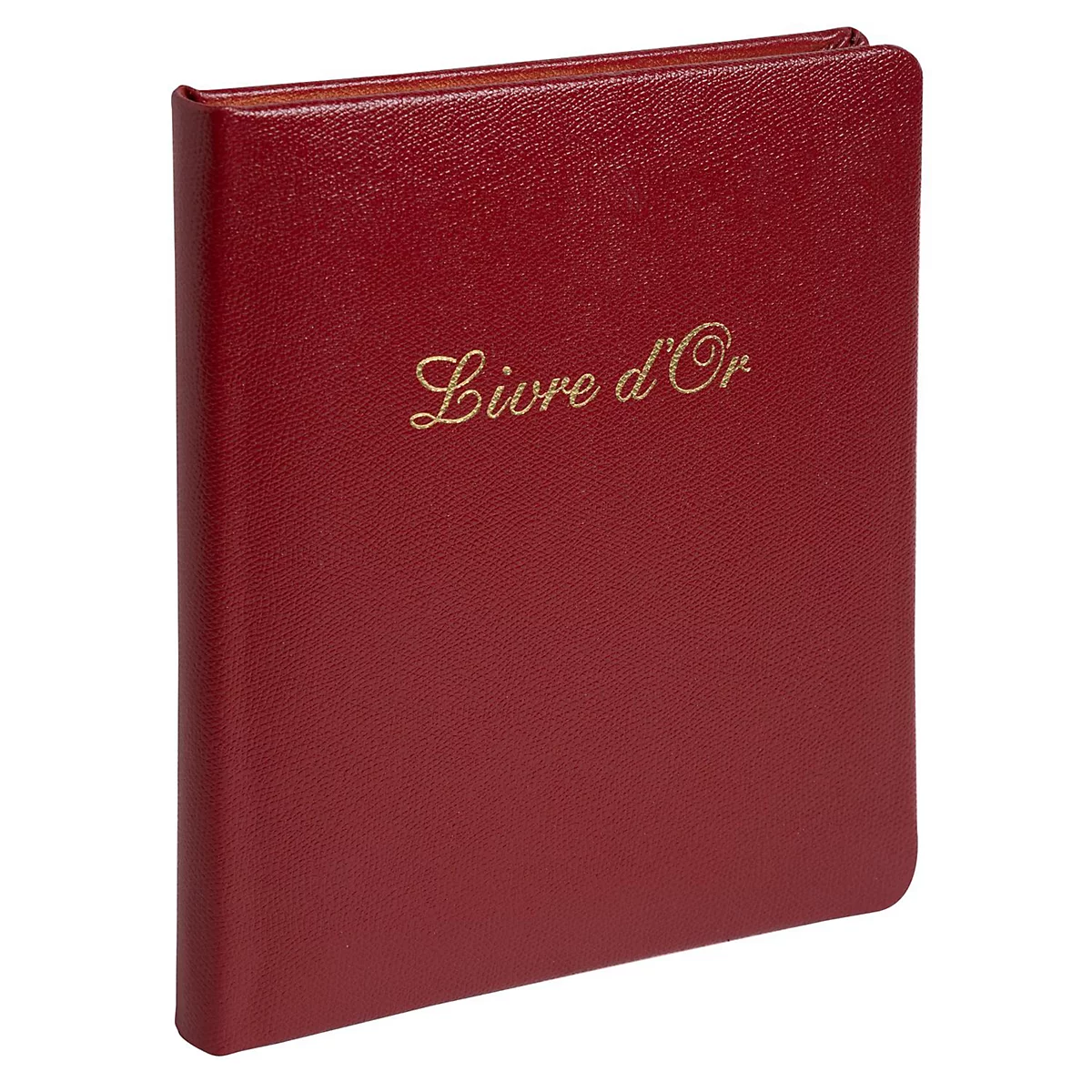 Livre relié en cuir rouge avec lettrage doré : Livre d'Or.