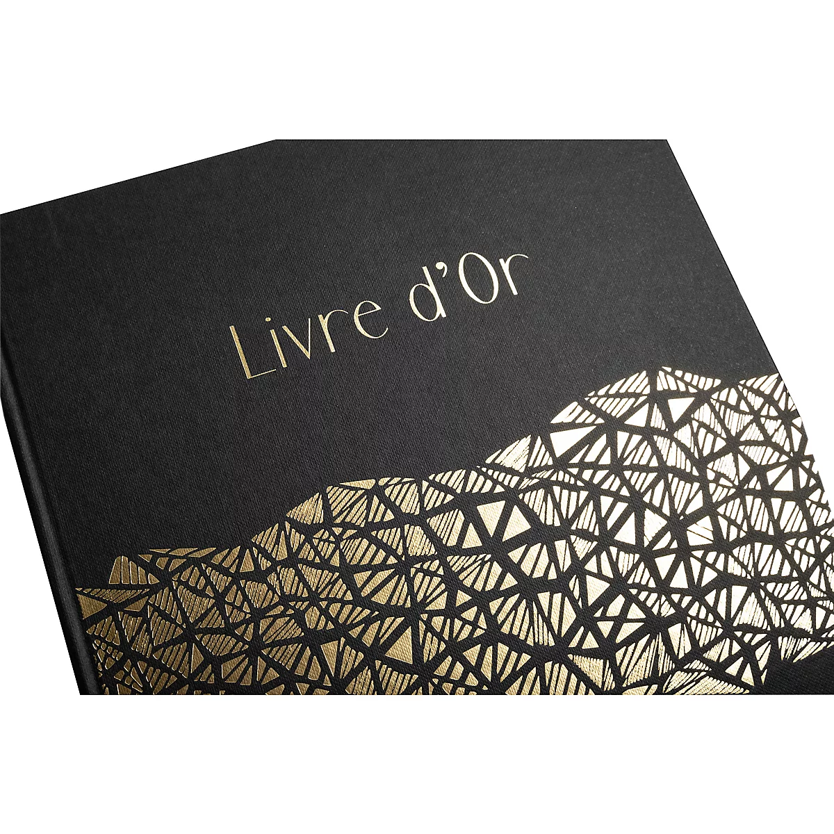 Livre noir avec lettrage doré : "Livre d'Or". En dessous, un motif géométrique doré.