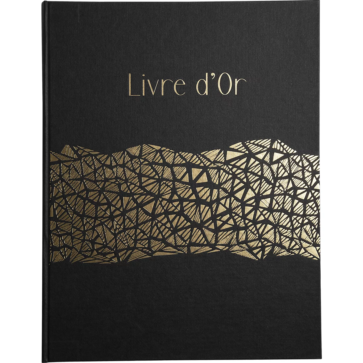Livre noir avec inscription dorée : Livre d'Or. Motifs géométriques dorés sur fond noir en bas.