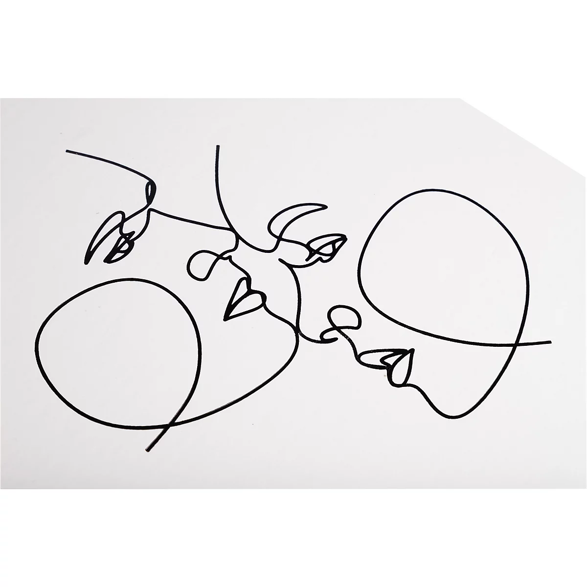 Dessin au trait noir et blanc de deux visages qui s'embrassent. Seuls les contours sont représentés.