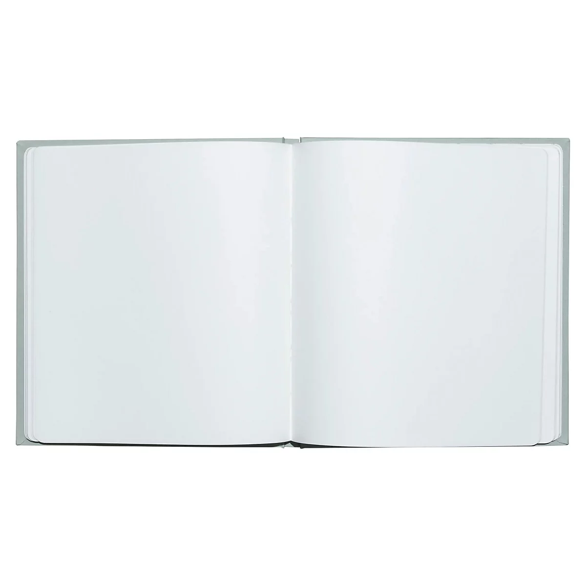 Carnet de notes ouvert et vierge avec une couverture gris clair. La double page offre beaucoup d'espace pour les notes ou les dessins.