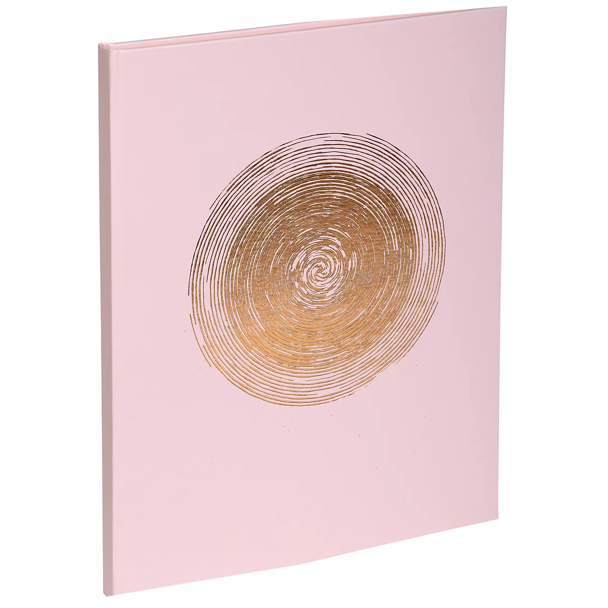 Toile rose avec un motif en spirale doré.
