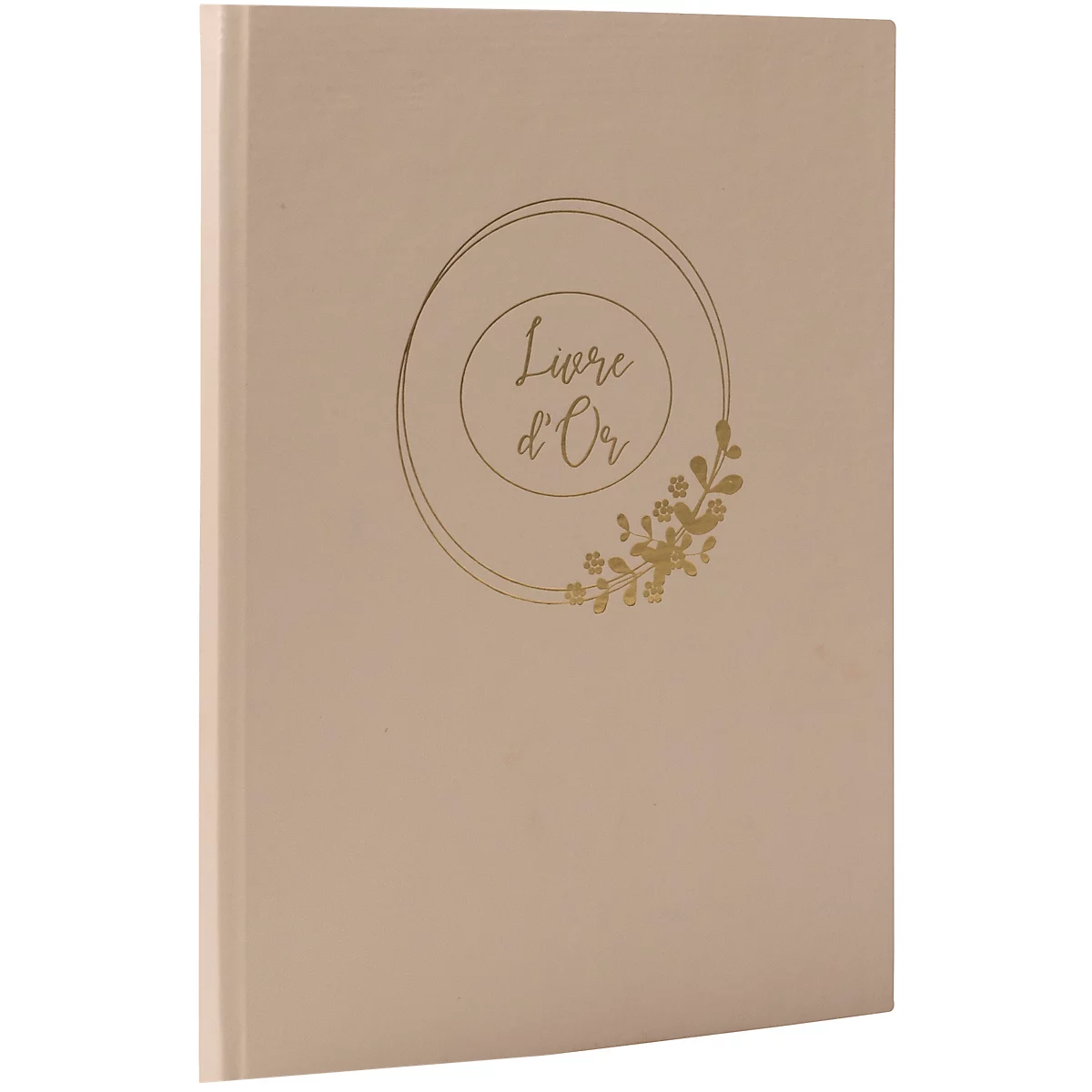 Livre beige avec des dorures et l'inscription "Livre d'Or".