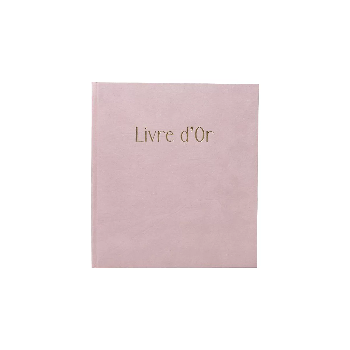 Livre rose clair avec inscription dorée 'Livre d'Or'.