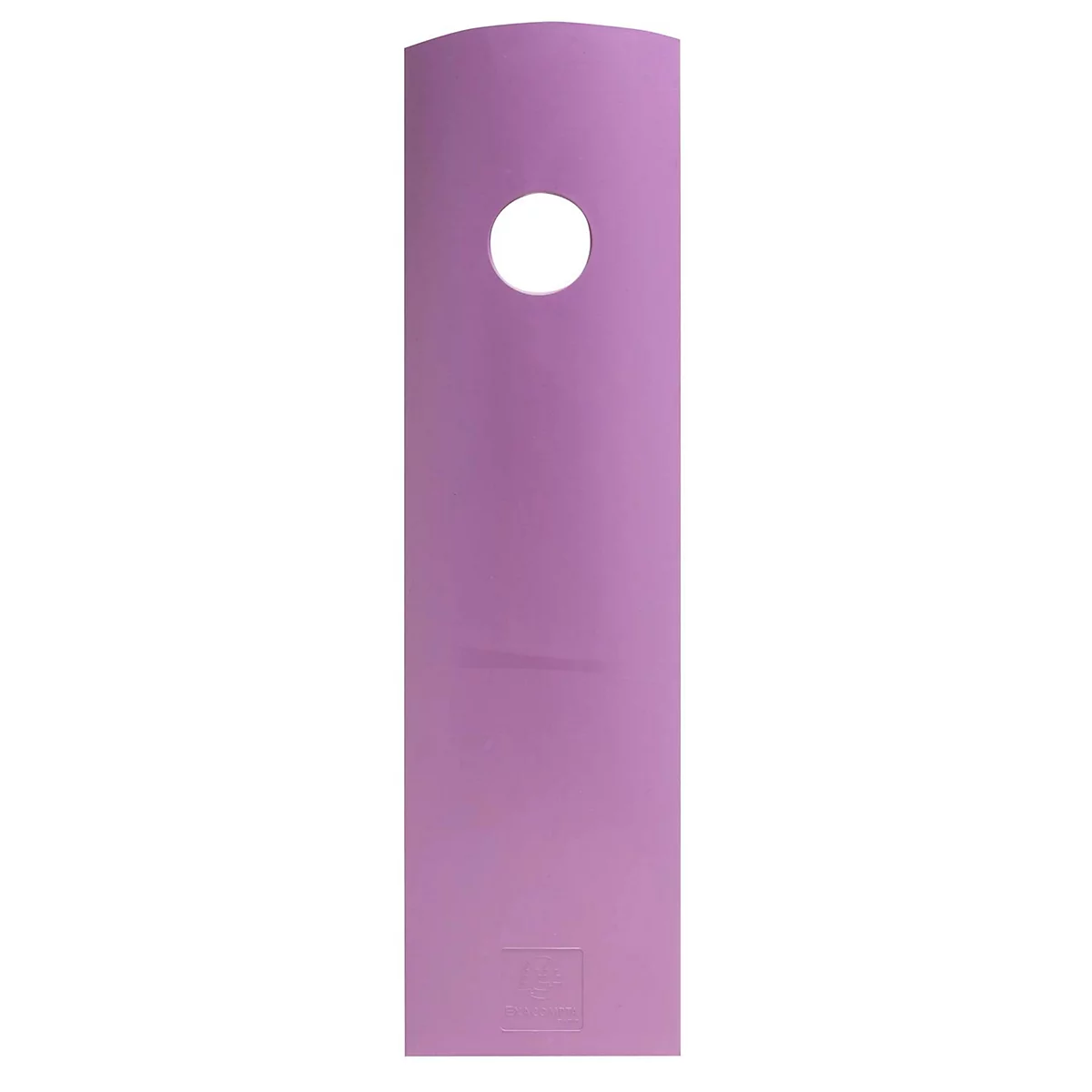 Panneau de porte violet avec trou rond, bord supérieur arrondi et logo en relief.