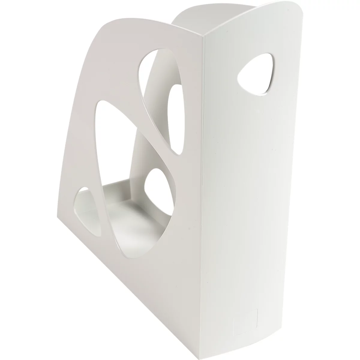 Porte-revues blanc avec découpes.