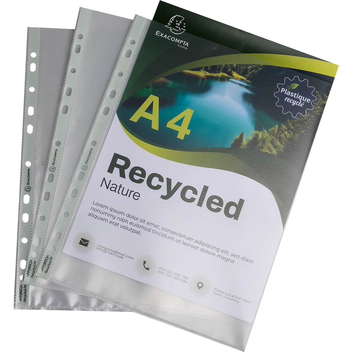Exacompta Prospekthüllen Forever®, aus Recycling-Polypropylen, genarbt, 120µ, für DIN A4, 25 Stück