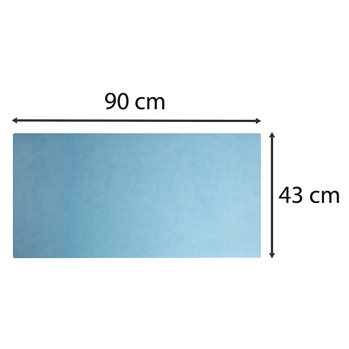 Rechteckige, hellblaue Fläche. Maße: 90 cm x 43 cm.