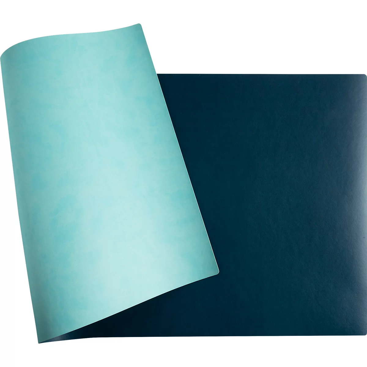 Ein Blatt Papier mit einer blauen und einer türkisgrünen Seite.