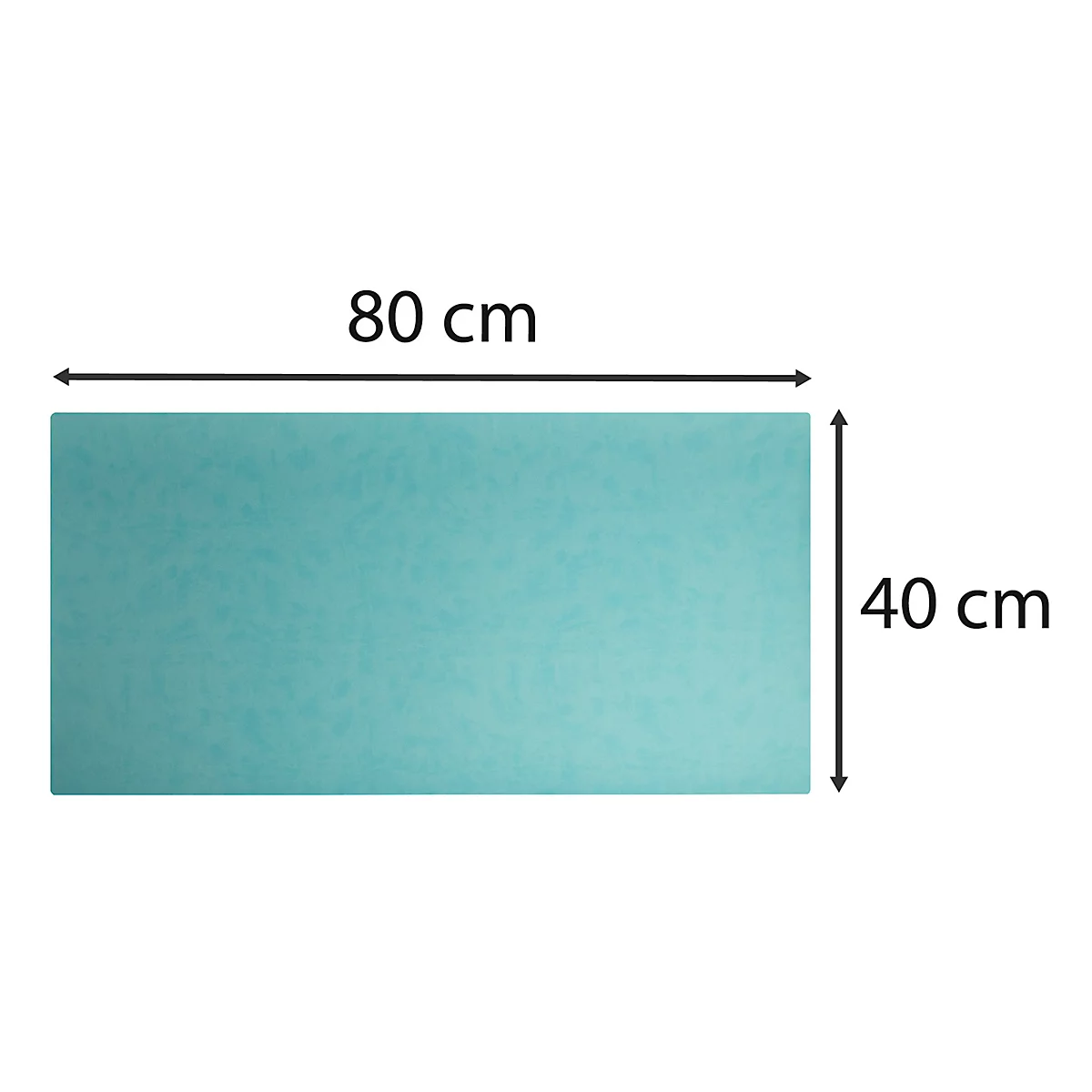 Rechteckiges, türkis-farbenes Element mit den Maßen 80 cm x 40 cm. Pfeile und Beschriftungen zeigen die Abmessungen an.