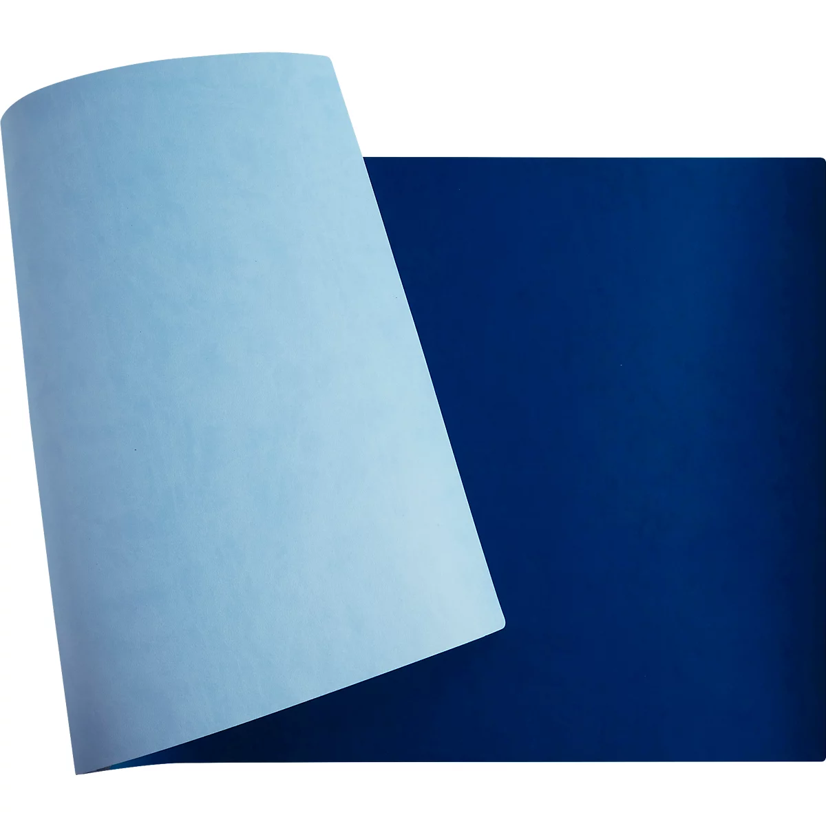 Hellblaues Papier wird auf dunkelblauem Papier aufgerollt dargestellt.
