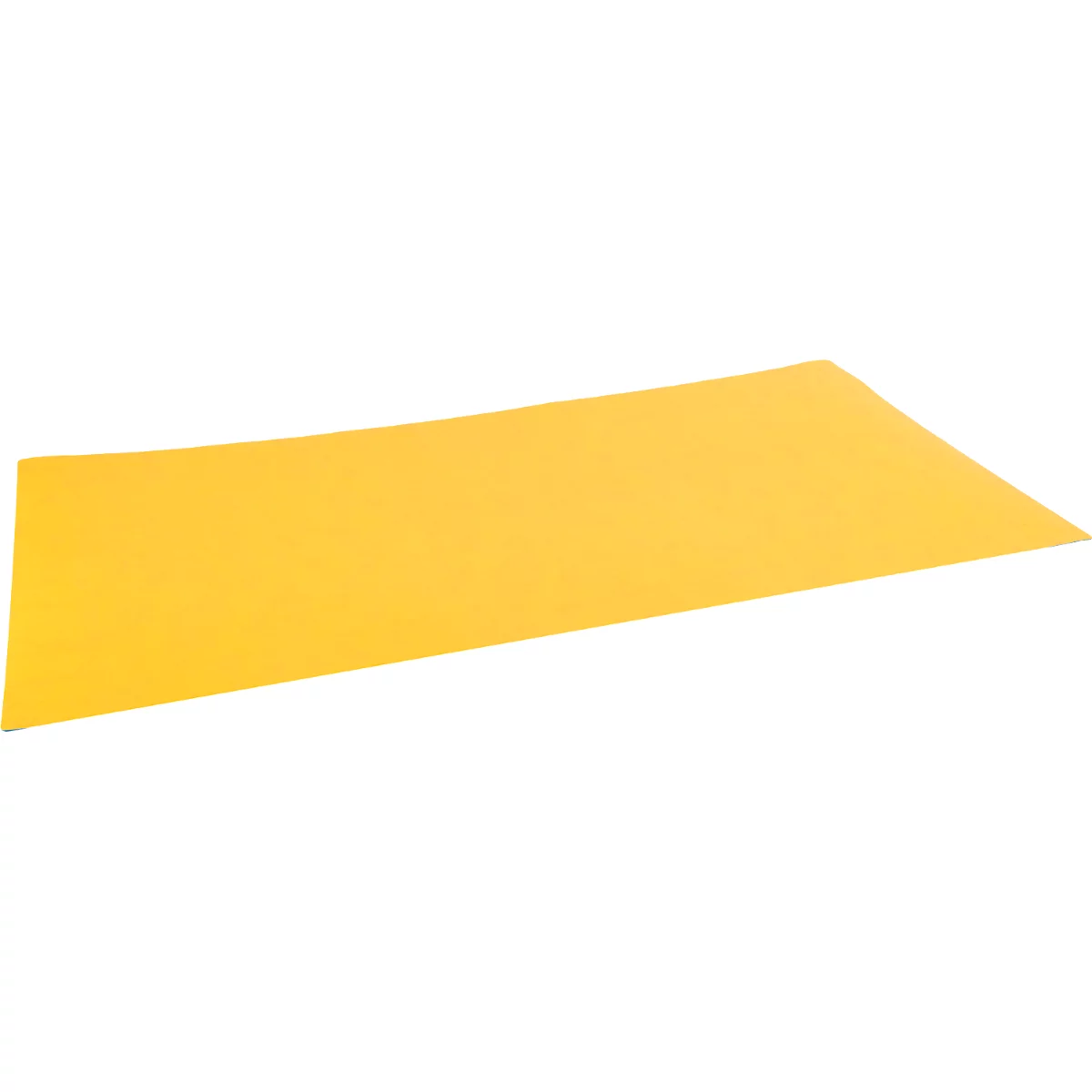 Ein gelbes, rechteckiges Blatt, leicht gewölbt. Der Hintergrund ist weiß.