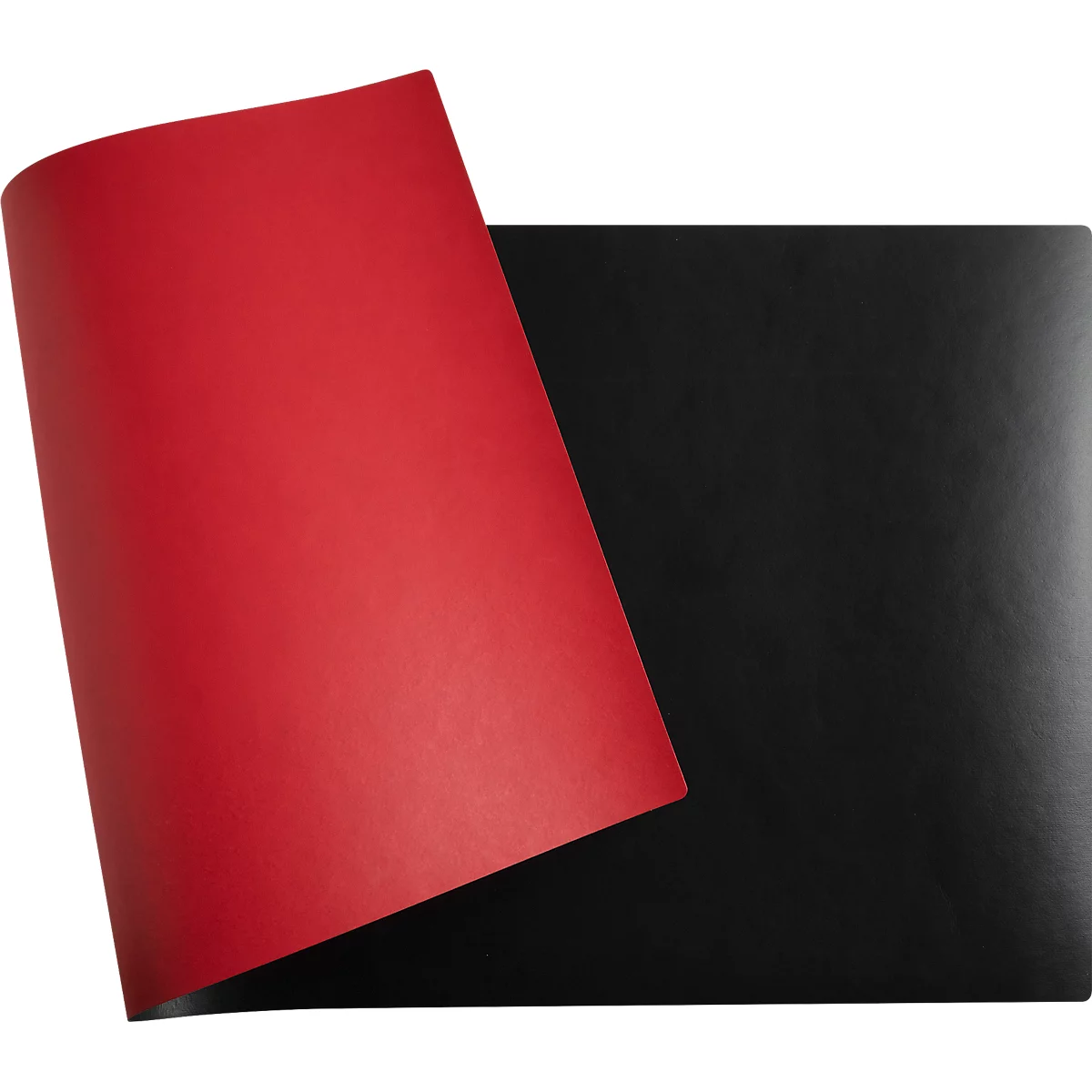 Rotes Papierblatt, das ein schwarzes Papierblatt teilweise bedeckt. 