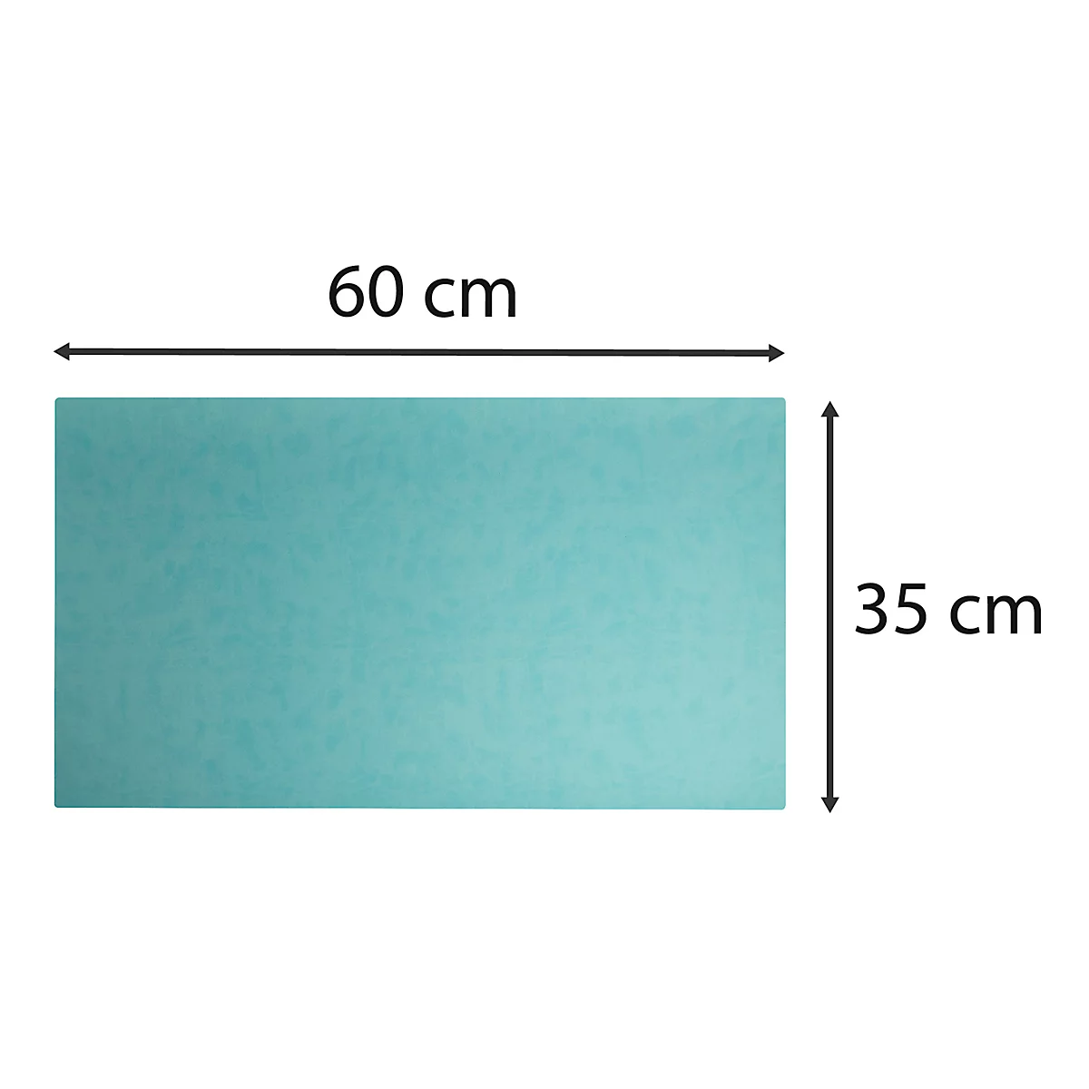Rechteckige, türkisfarbene Fläche mit den Maßen 60 cm x 35 cm.