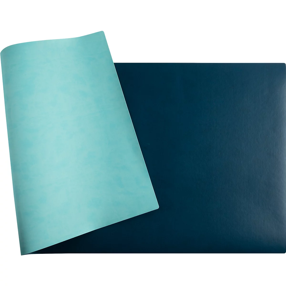 Turquoise papier wordt over donkerblauw papier geplaatst.