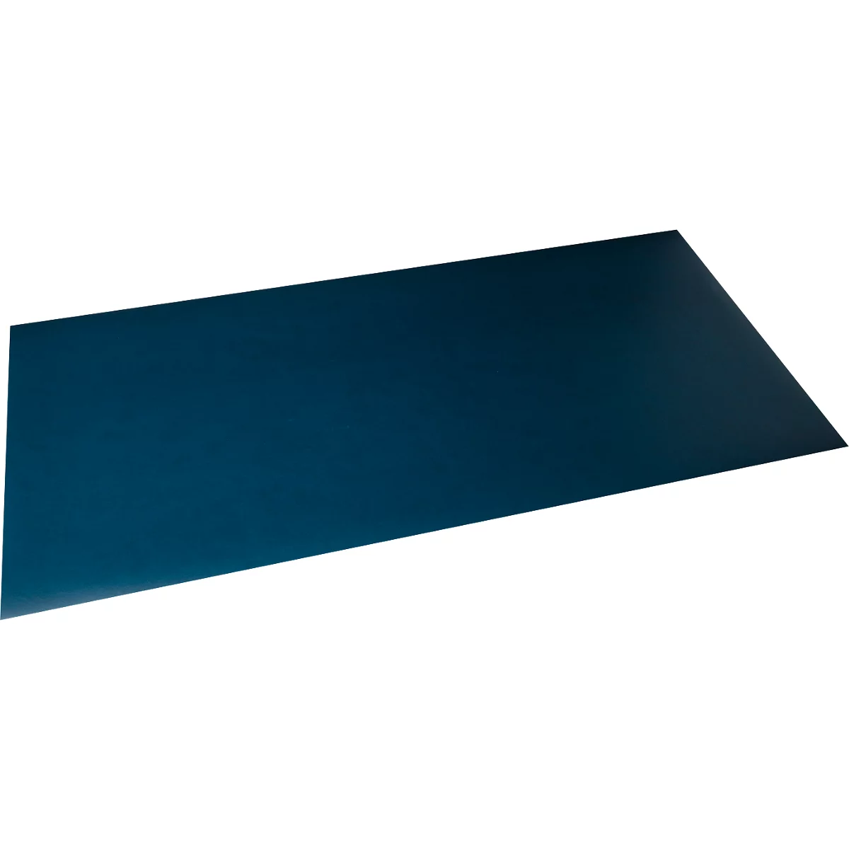 Papier rectangulaire bleu, vue en perspective sur fond blanc.