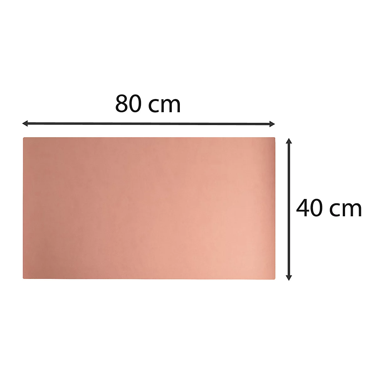 Plaque rectangulaire cuivrée de 80 cm x 40 cm. Des flèches indiquent les dimensions.
