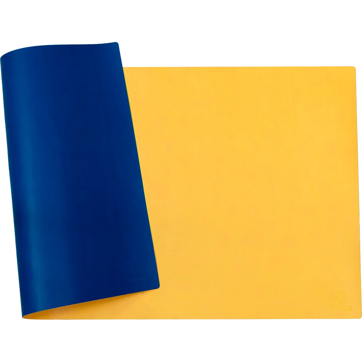 Feuille bleue soulevée d'une feuille jaune. Le bord plié est bleu.