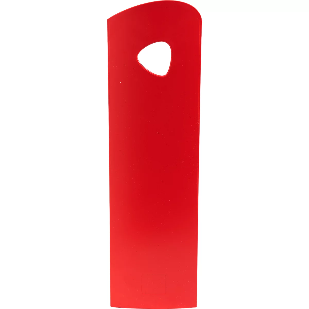 Roter Kartenhalter mit abgerundeter Oberseite und Griffloch.
