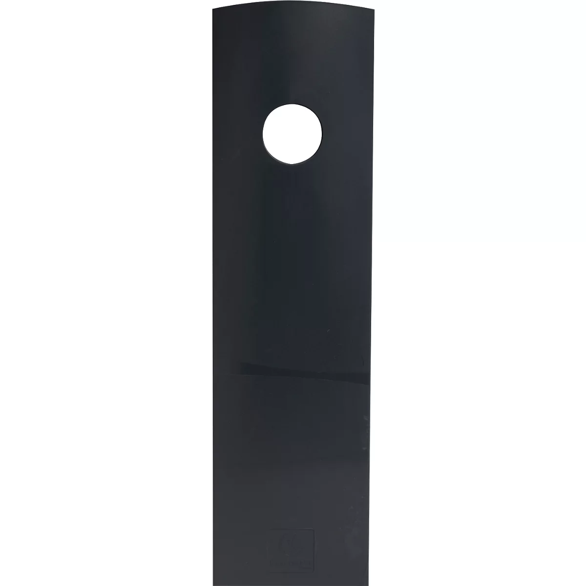 Schwarz lackierte Türschild mit ovalem Loch.