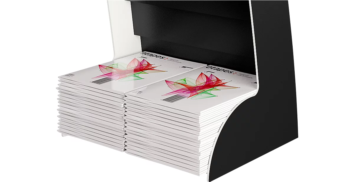 Expositor de folletos Paperflow COURBO, plástico, DIN A3 plus, 8 compartimentos, diseño negro-blanco